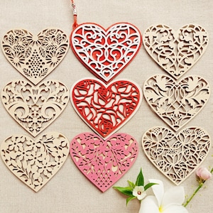 Set of 9 hearts for Valentine&#39;s Day laser cut files, Valentines Day Heart ornament, Valentine Svg, Heart Svg, Love Svg, Glowforge Ready File