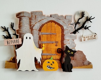 Halloween Scene Laser Cut File: Spooky Ghosts, Pumpkin, Cat SVG (Digital Download)