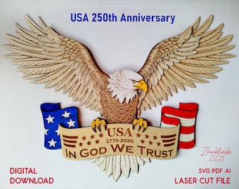 Arquivo para corte a laser da águia de quatro camadas dos EUA para o 250º aniversário. Símbolo patriótico em SVG (Download digital)
