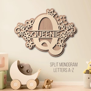 Baby Namen Zeichen SVG: Laser geschnittene geteilte Monogramm Buchstaben (Digitaler Download)