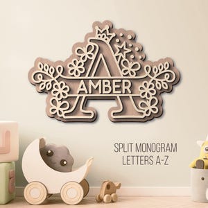 Baby Namen Zeichen SVG: Laser geschnitten geteiltes Monogramm (Digitaler Download)