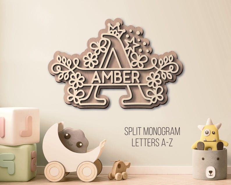 Baby Name Sign SVG: Laser Cut Split Monogram (digital Download) - Etsy