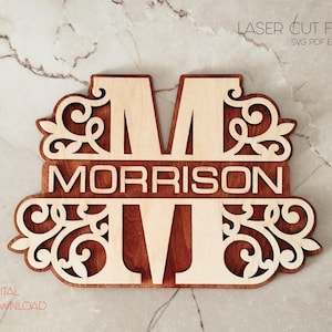 Split monogram Laser cut files Split letters A-Z Monogram SVG files Laser cut font file with 26 letters of the alphabet