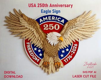 File per taglio laser dell'aquila a quattro strati per il 250° anniversario degli Stati Uniti. Simbolo patriottico in formato SVG (download digitale).