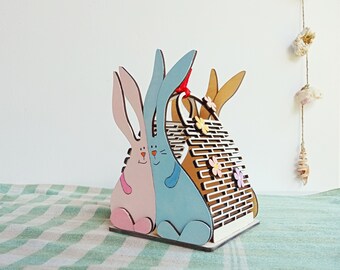 Gift basket for Easter egg and candy design for laser cut, Easter bunny stand SVG laser cutting file, Easter Decor digital files SVG