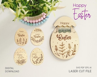 Paquete de archivos SVG cortados con láser para portamonedas de huevo de Pascua (descarga digital)