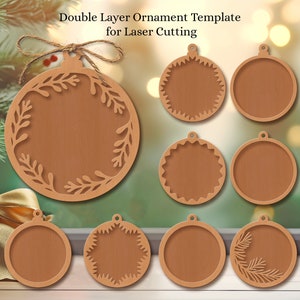 Modelo de enfeites de Natal cortado a laser, modelo de enfeite de camada dupla de Natal para corte a laser, modelo de decoração de árvore de Natal Glowforge