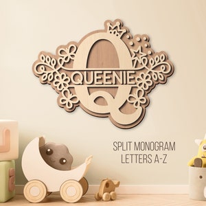 Babynaambord SVG, lasergesneden bestand kindernaam slaapkamer teken, houten naamplaatjes svg, teken van de kinderkamer, babyjongen meisje naam gesplitst monogram Svg