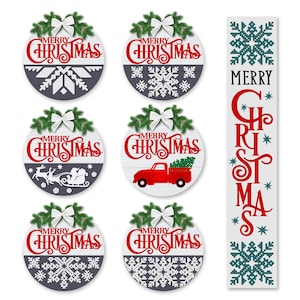 Christmas Door Hanger Christmas Red Truck SVG Christmas Ornament Christmas decor SVG Christmas vector Christmas ornament Glowforge image 1