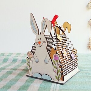 Geschenkkorb für Osterei und Süßigkeiten Design für Laserschnitt, Osterhase Stand SVG Laserschnittdatei, Osterdeko digitale Dateien SVG