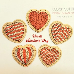 Hearts Valentine&#39;s Day laser cut files, Valentines Day Heart ornament, Valentine Svg, Heart Svg, Love Svg, Glowforge Ready File
