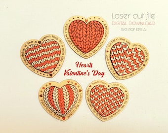 Hearts Valentine's Day laser cut files, Valentines Day Heart ornament, Valentine Svg, Heart Svg, Love Svg, Glowforge Ready File
