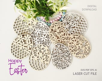 Floral Easter Egg Ornament SVG Laser Cut Files (Digital Download)