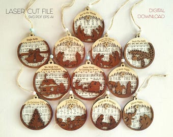 Christmas Nativity Ornament SVG: Music Sheet Laser Cut File (Digital Download)