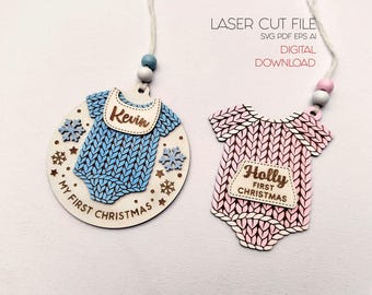 Baby's First Christmas Ornament SVG: Laser Cut Gift Tag File (Digital Download)