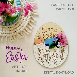Paquete de archivos SVG cortados con láser para portatarjetas de regalo de Pascua con diseño de flores silvestres (descarga digital) imagen 4