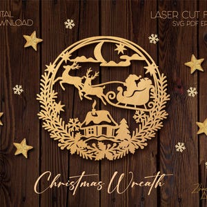 クリスマスリースのレーザーカットファイルSVGクリスマスオーナメントギフトデザインクリスマスDIYオーナメントテンプレートの即時ダウンロード