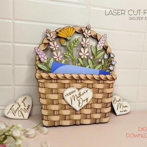 Happy Mother’s Day Geldbeutel Kartenhalter Lasercut-Dateien Weidenkorb mit Wildblumen Geschenk für Mama Digitaler Download