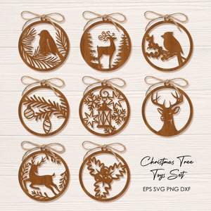 Laser cut wooden Christmas bauble ornaments Christmas ball ornament svg Glowforge christmas tree decoration svg Cricut Glowforge template