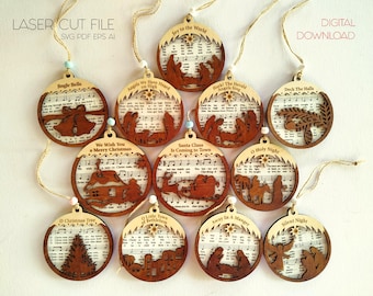 Christmas Nativity Ornament SVG: Music Sheet Laser Cut File (Digital Download)