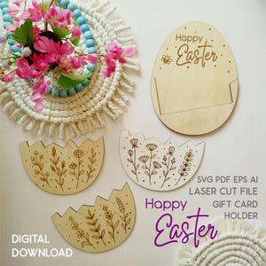 Paquete de archivos SVG cortados con láser para portatarjetas de regalo de Pascua con diseño de flores silvestres (descarga digital) imagen 5