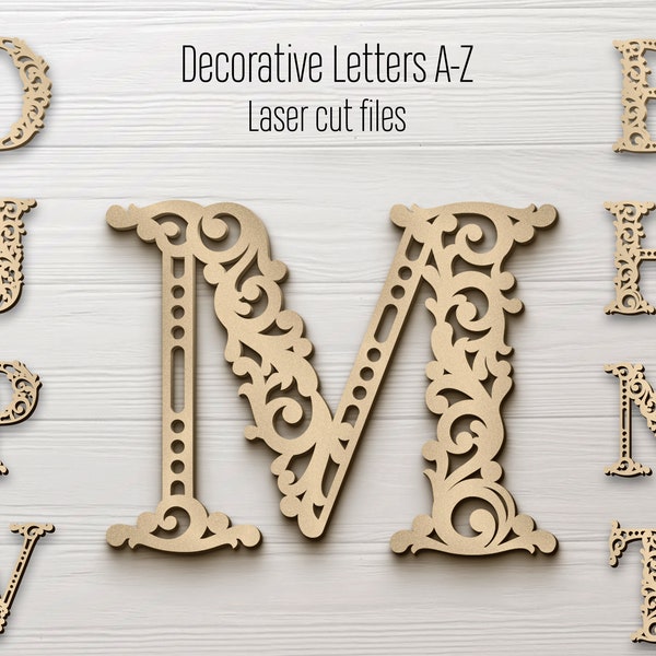 A-Z Floral Alphabet Letters, Decorative Letters Alphabet Svg Laser Cut Files, Fancy Decorative Alphabet Vector SVG, Flourish Alphabet SVG