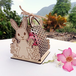 Geschenkkorb für Osterei und Süßigkeiten Design für Laserschnitt, Osterhase Stand SVG Laserschnittdatei, Osterdeko digitale Dateien SVG