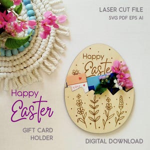 Paquete de archivos SVG cortados con láser para portatarjetas de regalo de Pascua con diseño de flores silvestres (descarga digital) imagen 2