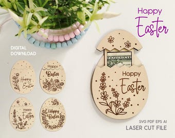 Archivo SVG cortado con láser para portamonedas de huevo de Pascua (descarga digital)