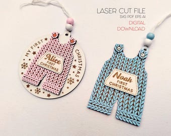 Baby&#39;s First Christmas Ornament SVG: Laser Cut Gift Tag Files (Digital Download)