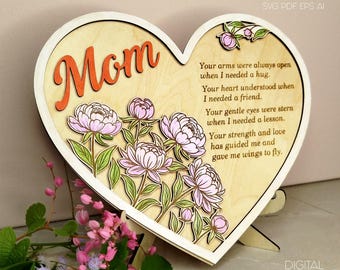 Mother's Day Heart Sign Laser Cut File (svg, pdf, eps, ai)
