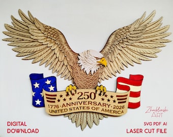 Arquivo para corte a laser da águia de quatro camadas dos EUA para o 250º aniversário. Símbolo patriótico em SVG (Download digital)