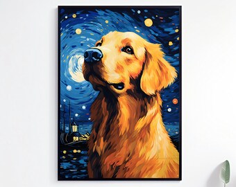 Golden Retriever Poster, Golden Wall Art Print, Dog Lover Gift, Nursery Print, Cute Dog Prints, Housewarming Gifts, Golden Illustration