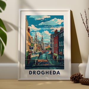 Impresión artística de Drogheda, Póster de viaje de pared de Drogheda, Decoración de pared de Irlanda, Colgador de arte de pared de Drogheda, Impresión de ciudad de Irlanda
