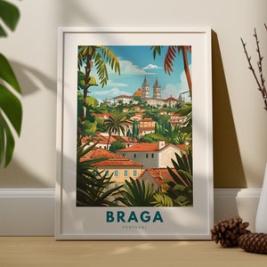Braga art print, Braga wall travel poster, Portugal wall decor, Braga wall art hang, Portugal city print