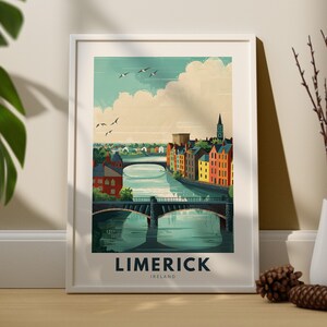 Impresión artística de Limerick, Póster de viaje de pared de Limerick, Decoración de pared de Irlanda, Arte de pared colgado de Limerick, Impresión de ciudad de Irlanda