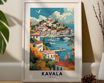 Kavala reisprint, Kavala reisposter, Kavala stadsmuurkunst hang decor
