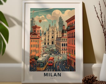 Milan travel print, Milan travel poster, Italy wall hanging art, Italy city art poster decor, Milano wall hang decor
