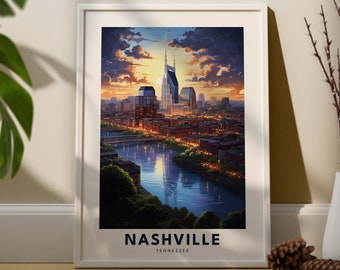 Nashville Travel Print Wall Art Nashville Wall Hanging Home Décor Tennessee Gift Art Nashville Vintage Art Print Tennessee Wall Decor