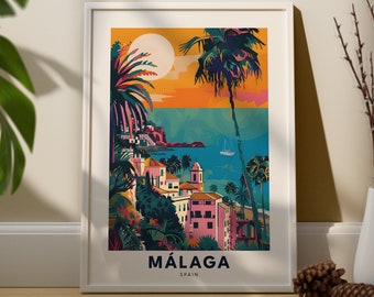 Malaga travel print, Malaga  travel poster, Malaga  city wall art hang decor