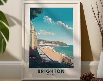 Brighton beach print, Brighton poster, England city wall art, Brighton pier wall art, Brighton gift, Brighton pavillion art