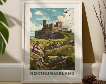 Northumberland wall art print, Northumberland travel poster, England wall decor, Northumberland art hang, United kingdom travel poster