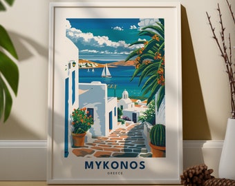 ミコノス島 水彩画 ポスター ギリシャ 旅行 プリント ウォールアート