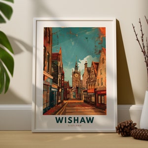 Impression d'art mural Wishaw, affiche de voyage murale Wishaw, décoration murale Écosse, suspension d'art mural Wishaw, impression de la ville d'Écosse