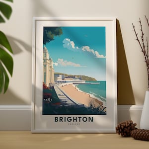 Impression de plage de Brighton, affiche de Brighton, art mural de la ville d'Angleterre, art mural de la jetée de Brighton, cadeau Brighton, art du pavillon de Brighton