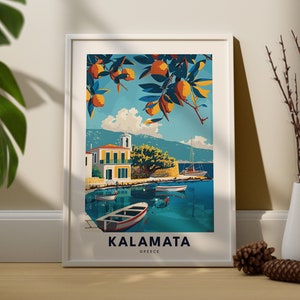 Impressão de viagem de Kalamata, pôster de viagem de Kalamata, arte de parede da cidade de Kalamata, decoração pendurada