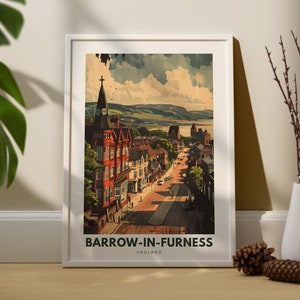 Barrow-in-Furness muurkunst print, Barrow-in-Furness reisposter, kunst aan de muur stad Engeland, Barrow-in-Furness muur hangen kunst, kunst aan de muur Engeland