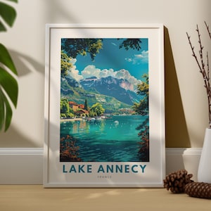 Lake Annecy wall art print, Lake Annecy wall travel poster, France lake wall decor, Lake Annecy wall art hang,  Haute-Savoie art print