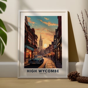 Stampa d'arte della città di High Wycombe, poster di High Wycombe, arte delle mura della città inglese, arte delle pareti di High Wycombe, regali Hastings, stampa d'arte di High Wycombe