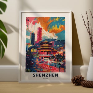 Shenzhen print, Shenzhen poster, China city wall art, China wall art, Shenzhen travel art print gifts